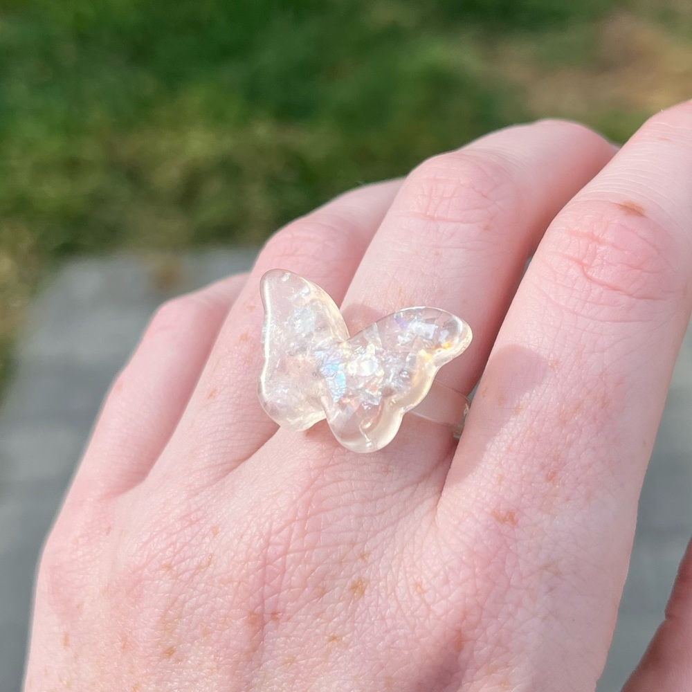 Iridescent Sparkle Butterfly Ring Clear Y2K